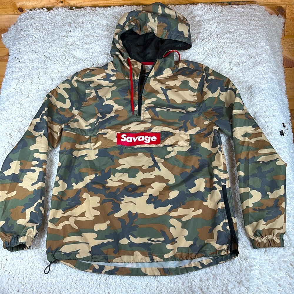 Carbon Brand Savage Camo Pullover Lightweight Jacket, Size Small